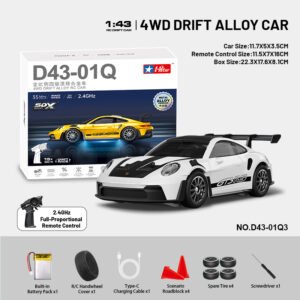 HStar D43-01Q3 4WD Alloy Drift RC Car RTR with Gyro LED Lights Scale 1:43 GT3 RS - White
