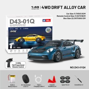 HStar D43-01Q4 4WD Alloy Drift RC Car RTR with Gyro LED Lights Scale 1:43 GT3 RS - Dark Blue