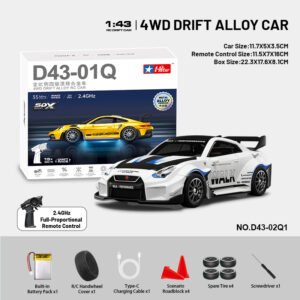 HStar D43-02Q1 4WD Alloy Drift RC Car RTR with Gyro LED Lights Scale 1:43 GTR R35 - White