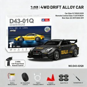 HStar D43-02Q9 4WD Alloy Drift RC Car RTR with Gyro LED Lights Scale 1:43 GTR R35 - Matte Black